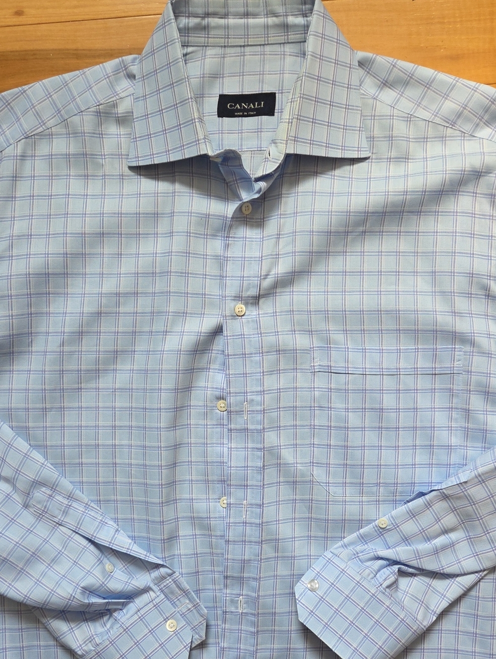 Canali Blue and White Windowpane Dress Shirt 16.5 Neck